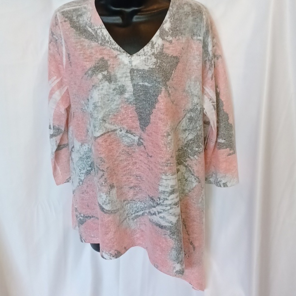 Chalet et ceci Oversized Pink & Gray Assymetrical Hem Tunic Top, Size M